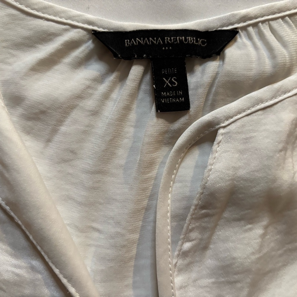 Banana Republic White Tan Long Sleeve Tie Front Blouse - Picture 3 of 3